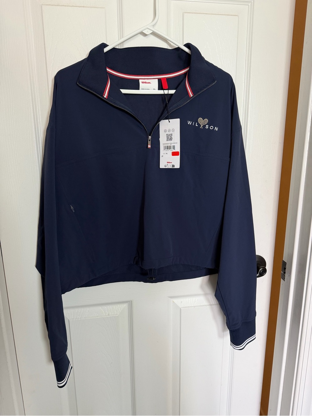 Wilson Davenport Woven Popover Women's Navy Quarter-Zip Pullover Top XL NWT - Picture 4 of 8